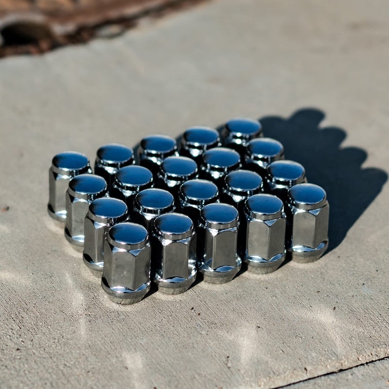 StanceMagic 24pcs Bulge Lug Nuts  7/16x20 Threads  Cone Taper Acorn Seat  Closed End  1.4 inch Length  Compatible with Chevy Trucks K10 Jimmy K15 K1500 Pickup Suburban - Silver Chrome - Image 5